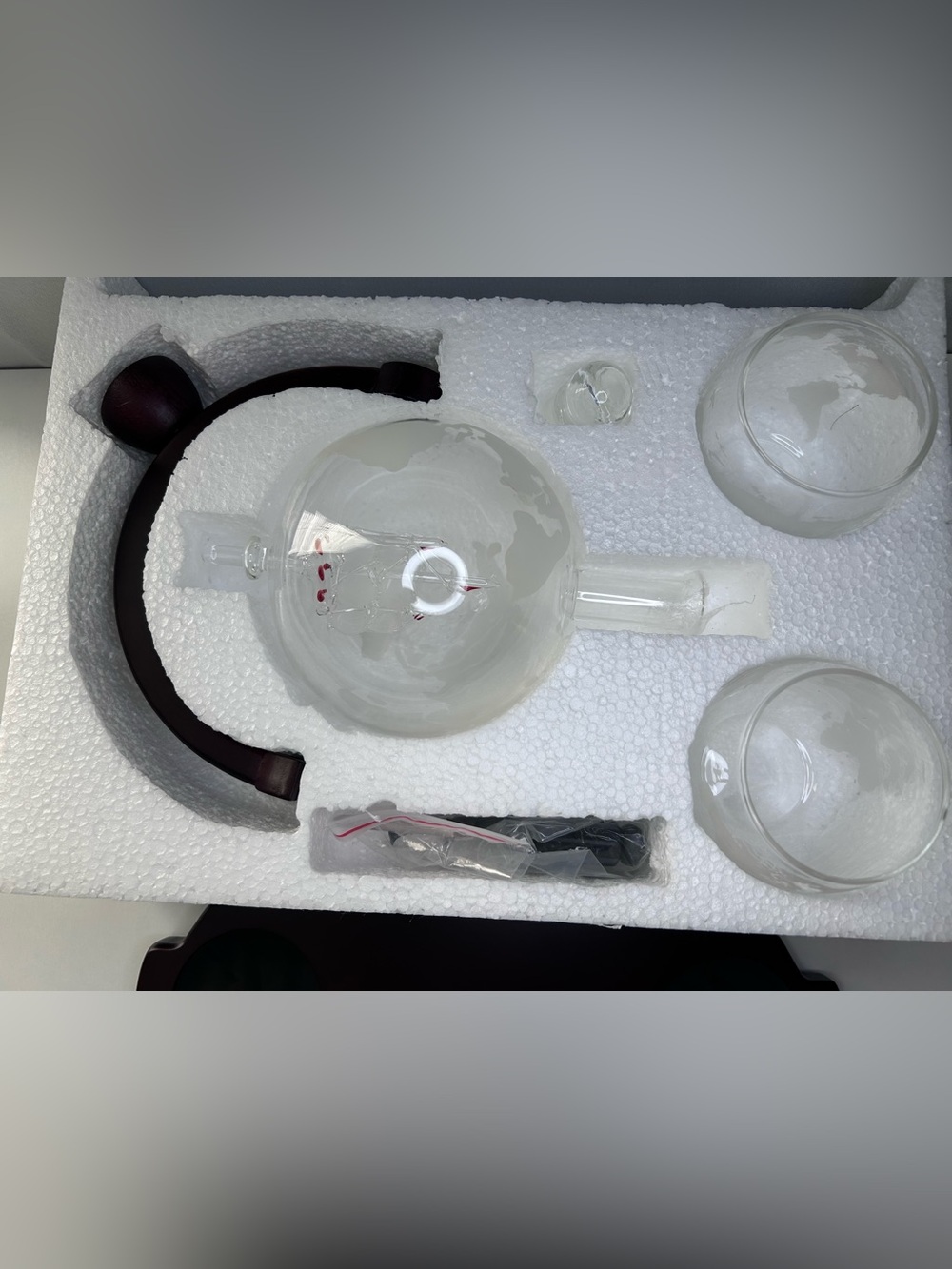 Globe Glass Decanter Set with Two Etched Tumblers - Black Base - Picture 9 of 15